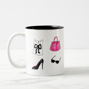 Fashion shoes handbag watercolor Two-Tone coffee mug
