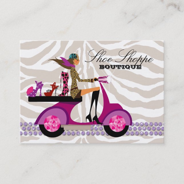 Fashion Shoes Jewellery Zebra Purple Gold Business Card (Front)