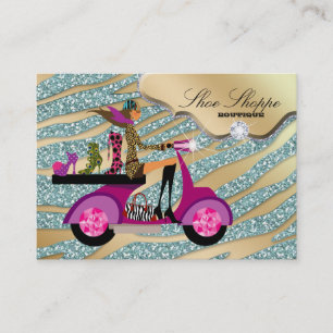 Fashion Shoes Jewellery Zebra Teal Jewel Glitter 8 Business Card