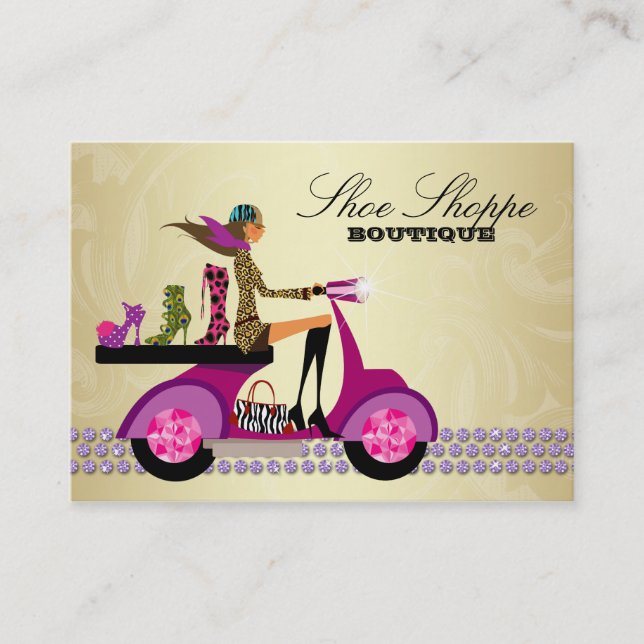 Fashion Shoes Purse Jewellery Purple Gold Business Card (Front)