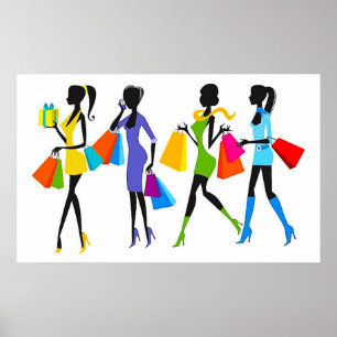Fashion Shopping Girls Illustration Poster