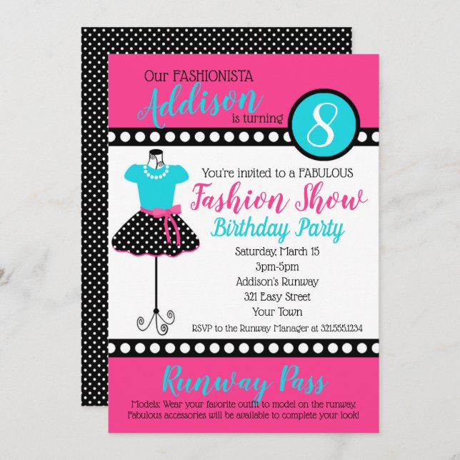 Fashion Show Birthday Party Invitation (Front/Back)
