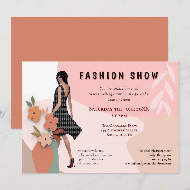 Fashion Show Event Abstract Shapes Model Flowers Invitation (Front/Back)