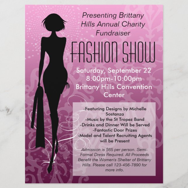 Fashion Show Flyer, Pink Silhouette Swirl Flyer (Front)