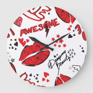 Fashion Sketch Glamour: Girlish Print. Large Clock