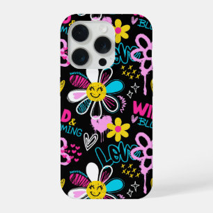 Fashion Smiley Flower Graffiti Pattern iPhone 15 Pro Case