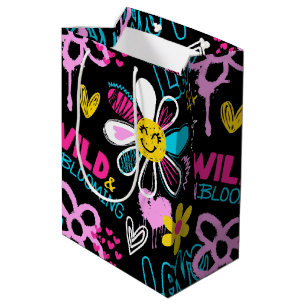 Fashion Smiley Flower Graffiti Pattern Medium Gift Bag