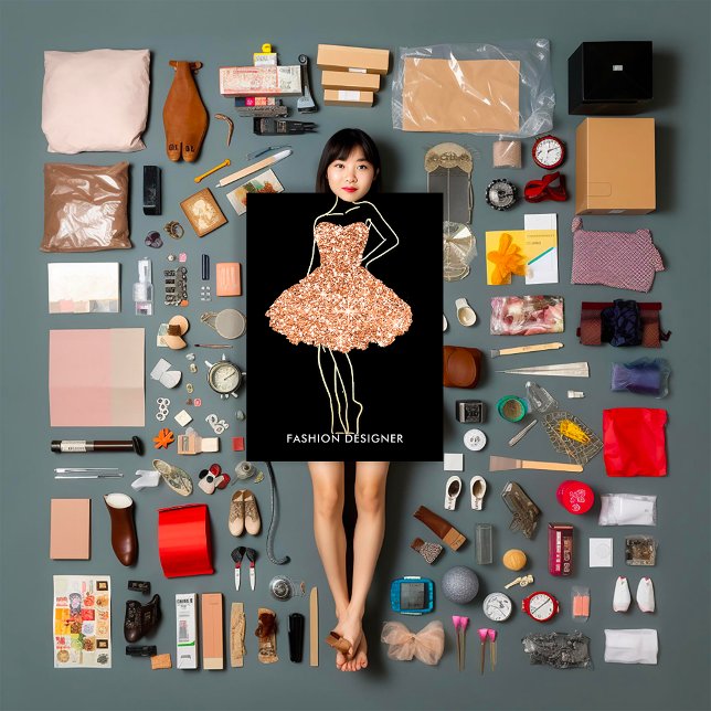 Fashion Stylist Dress Gold Glitter Logo QR Rose Business Card (Fashion Stylist Dress Gold Glitter Logo QR Rose Business Card)