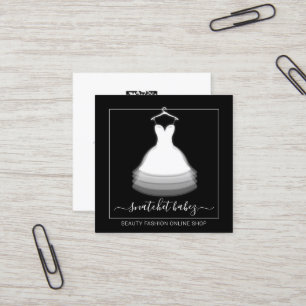 Fashion Stylist Event Dress QR Code Logo Black Square Business Card