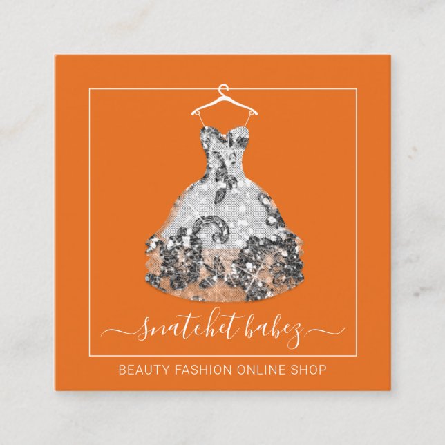 Fashion Stylist Event Dress QR Code Logo Rack Grey Square Business Card (Front)