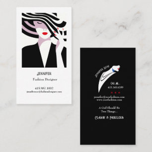 Fashion Stylist Lady With Stripped Hat  Business Card