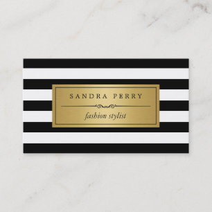 Fashion Stylist - Modern Black White Stripes Business Card
