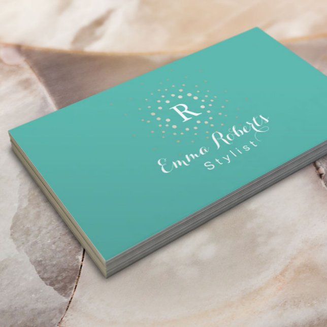 Fashion Stylist Monogram Turquoise QR Code Business Card (Creator Uploaded)