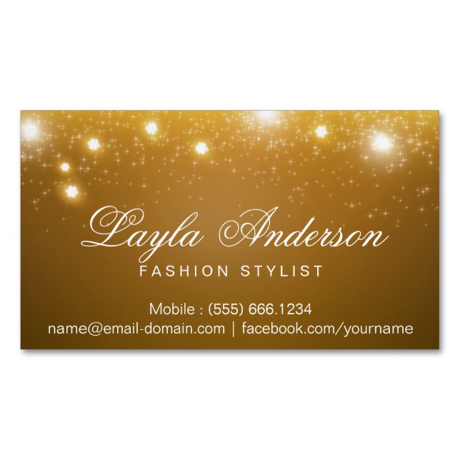 Fashion Stylist - Shimmering Gold Glitter Sparkles Magnetic Business Card (Front)