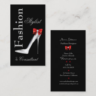 Fashion Stylist Silver Stiletto with Red Bow Business Card