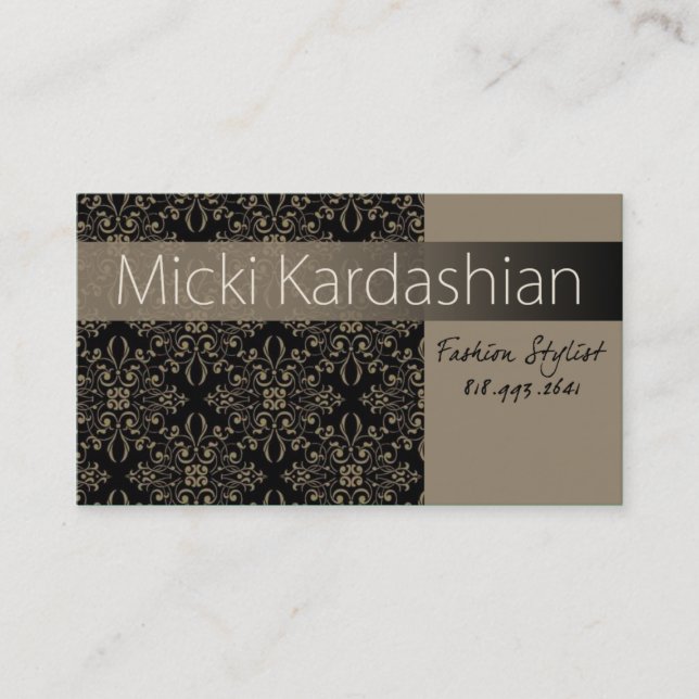 Fashion Stylist, Wardrobe Consultant - "Damask" Business Card (Front)