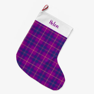Fashion Tartan Plaid Purple Blue Red Gold Large Christmas Stocking