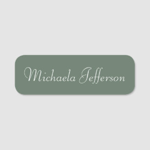 Fashion Trendy Sage Green Calligraphy Name Tag