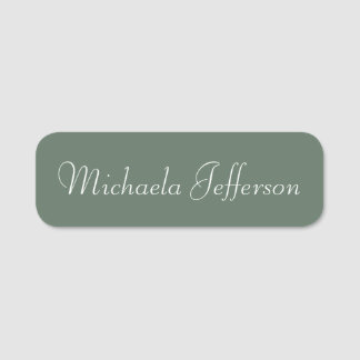 Fashion Trendy Sage Green Calligraphy Name Tag