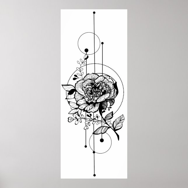 Fashion trendy stylish peony tattoo design poster (Front)