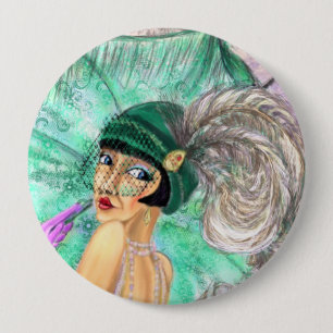 Fashion Umbrella Lady Button - Vintage Style