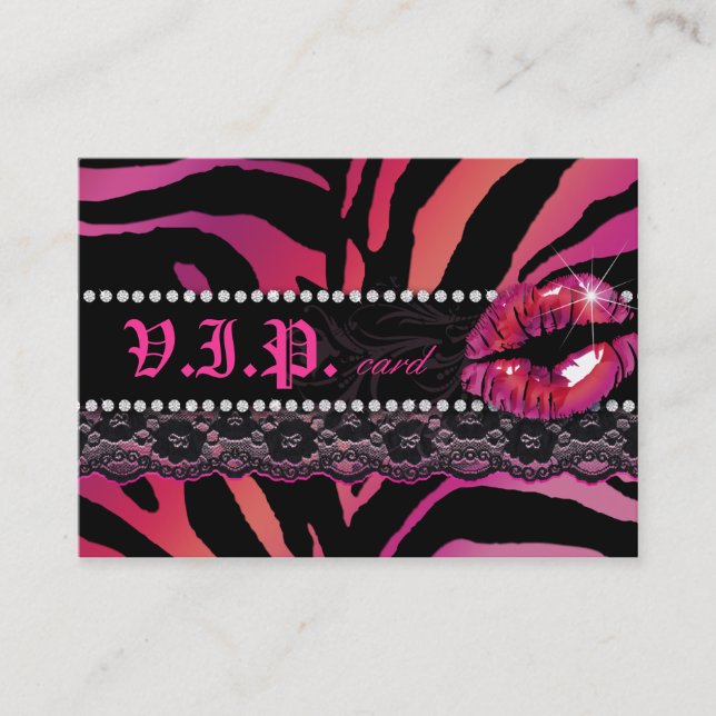 Fashion VIP Card Lace Lips Zebra Pink Red (Front)