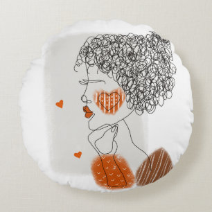 Fashion Woman: Graphic Black Lines Round Cushion