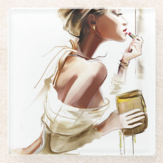 Fashion Woman: Stylish Contemporary Portrait. Glass Coaster