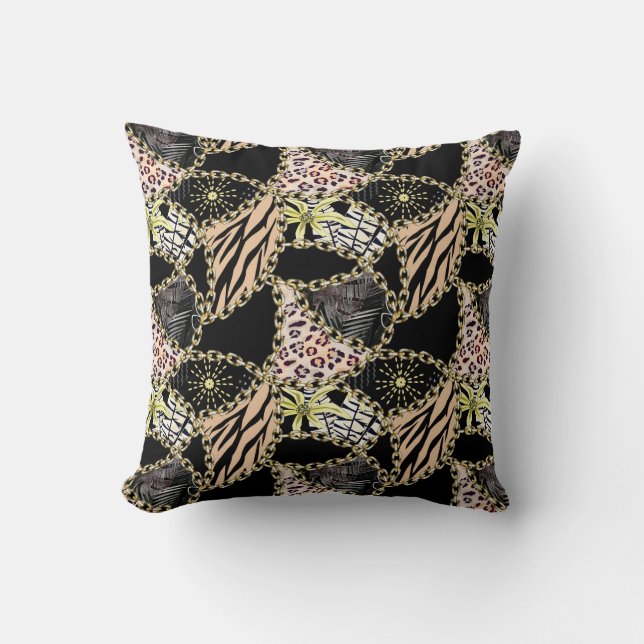 Fashionable, abstract, chains, tiger skin. cushion (Front)