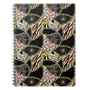 Fashionable, abstract, chains, tiger skin. notebook