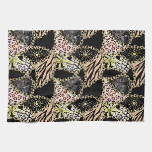 Fashionable, abstract, chains, tiger skin. tea towel