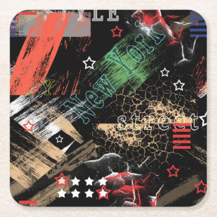 Fashionable abstract grunge square paper coaster