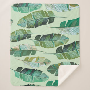 Fashionable Banana Plants Tropical Illustration Sherpa Blanket