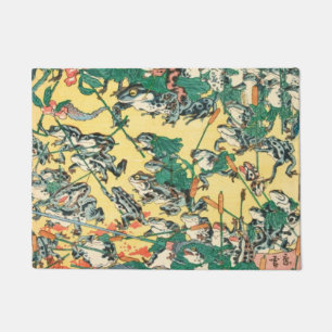 Fashionable Battle Of Frogs By Kawanabe Kyosai Doormat