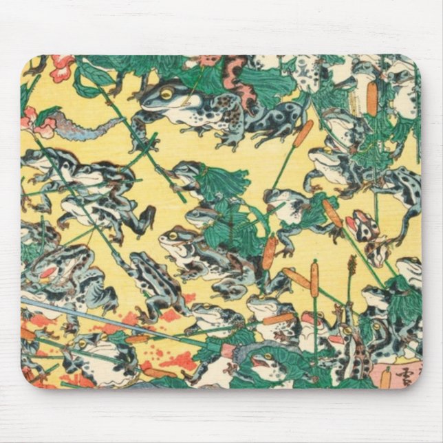 Fashionable Battle Of Frogs By Kawanabe Kyosai Mouse Pad (Front)
