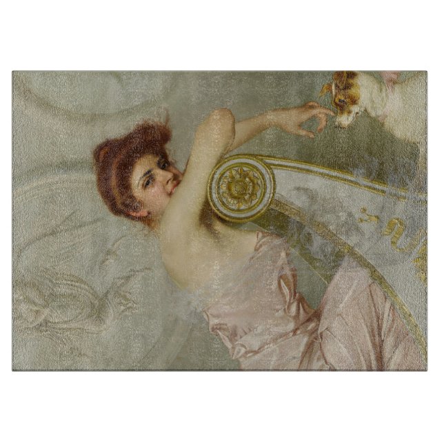 Fashionable Beautiful Lady Stroking Her Puppy Dog Cutting Board (Front)