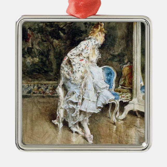 Fashionable Beauty Admiring Herself in the Mirror Metal Ornament (Front)