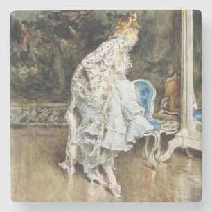 Fashionable Beauty Admiring Herself in the Mirror Stone Coaster