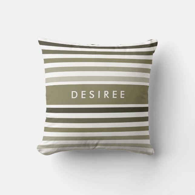 Fashionable Big Olive Green Stripes With Name Cushion (Front)