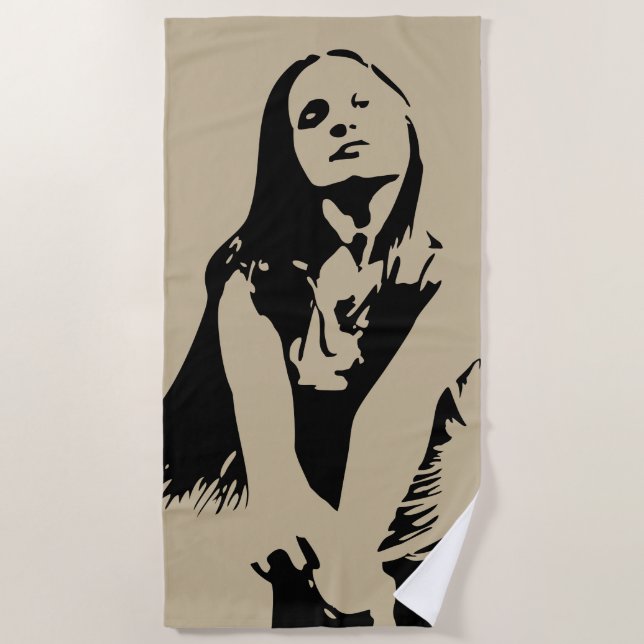 Fashionable Black Dancing Girl Silhouette Beach Towel (Front)