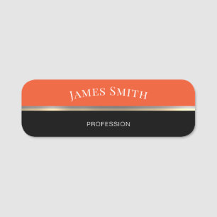 Fashionable Black Orange Gold Silver Accents Name Tag