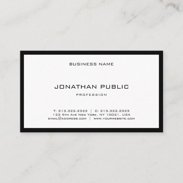 Fashionable Black White Modern Simple Top Plain Business Card (Front)