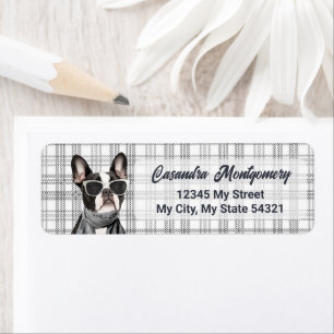 Fashionable Boston Terrier Dog Plaid Address Return Address Label