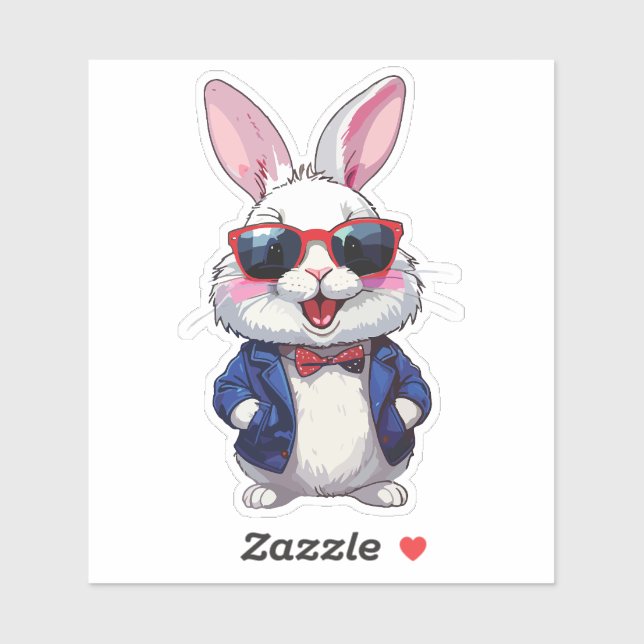 Fashionable Bunny Sticker with Bow and Jacket (Sheet)