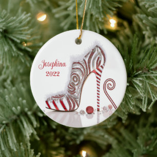Fashionable Christmas Stiletto High Heel Shoe Ceramic Ornament