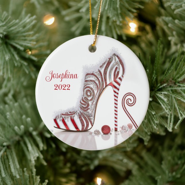 Fashionable Christmas Stiletto High Heel Shoe Ceramic Ornament (Tree)