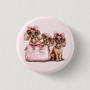 Fashionable Dachshund Dogs Pink Purse 3 Cm Round Badge