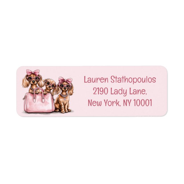 Fashionable Dachshund Dogs Pink Purse Return Address Label (Front)