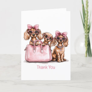 Fashionable Dachshund Dogs Pink Purse Thank You Card
