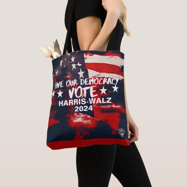 Fashionable Flag motif Vote Harris-Walz 2024 Tote Bag (Close Up)